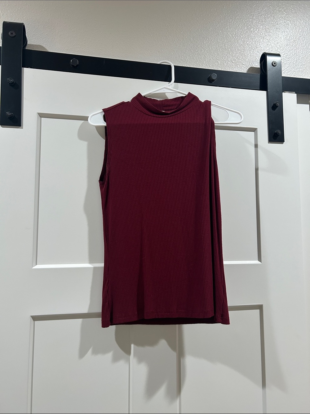 Mock Neck Ribbed Tank Top in Burgundy